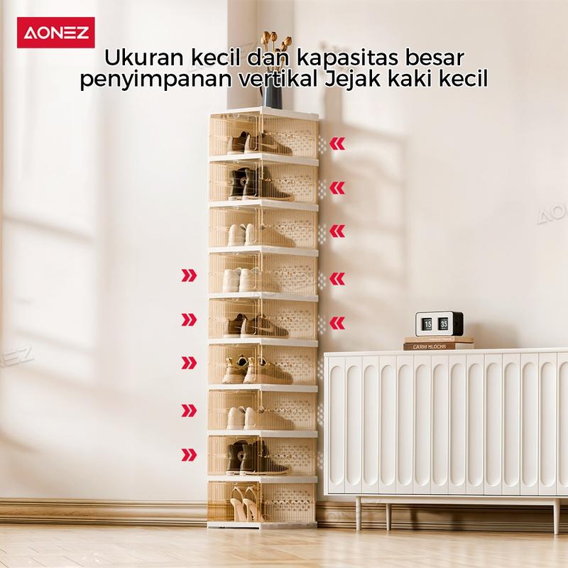 Product Introduction of 【COD 24 Shipping】AONEZ Rak Sepatu Lipat 6 Tingkat 12-24 Pasang Warna Coklat Serbaguna Penyimpanan Vertikal Portable Lemari Sepatu Transparan 3