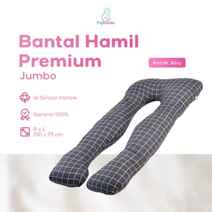 My Bunda Collection - Bantal Penyangga Perut Jumbo Motif Kotak Abu | Bantal Ibu Hamil Premium - Bantal Bumil Busui