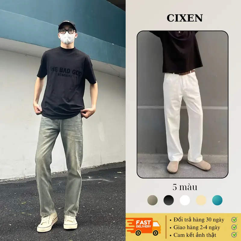 Quần jean nam ống suông CIXEN wash Màu Bụi rêu Cạp cao hack dáng streetwear size S-XXl Chất Liệu Jeans Denim, quần bò suông nam, quần baggy jean che khuyết điểm phù hợp 95% cân mọi loại dáng [QD2] 0