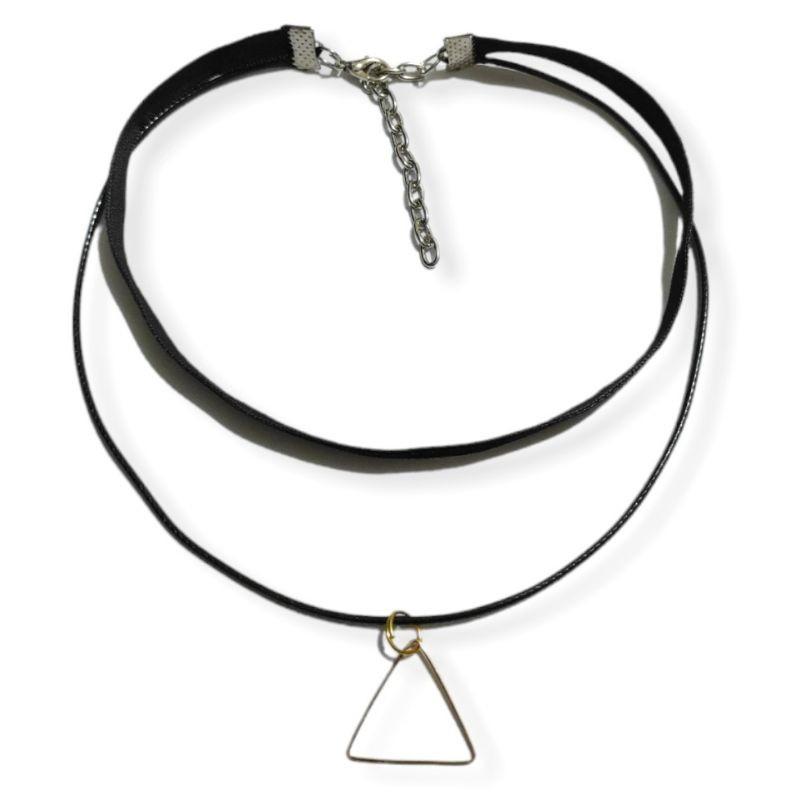 Black Double Layer Triangle Velvet Choker Necklace Kalung Segitiga Multilayer Dua Lapis Rantai Tali 4