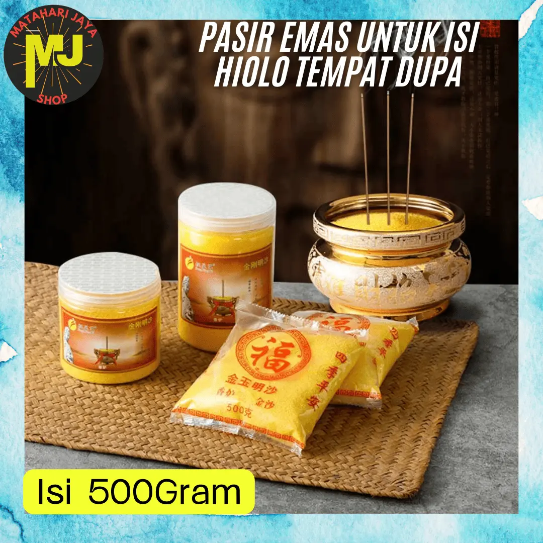 MJ Pasir Emas Hiolo 500 Gram / Serbuk Emas Abu Hiolo 500Gr untuk isi Tempat Tancap Dupa
