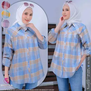kemeja & blus nadila tunik wanita kekinian size jumbo LD 120 / Blouse kemeja kerja bahan katun motif kotak kotak  muat BB 85 kg Baju Muslim Atasan Panjang Oversize Elegant Shirts & Blouses