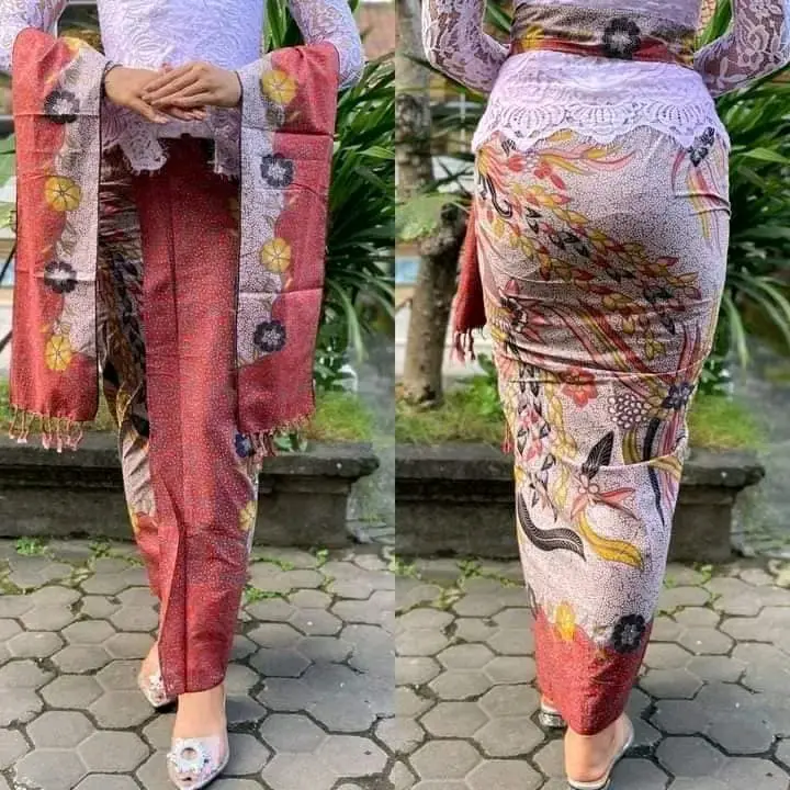 kamen batik katun motif merak serta selendang 4