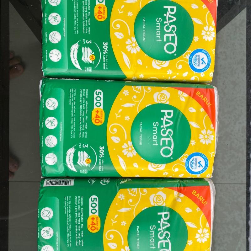 (3 PCS) TISU/TISSUE PASEO FACIAL 540 HELAI 30% LEBIH KUAT & TEBAL 3 PLY TISSUE PER LEMBAR 5
