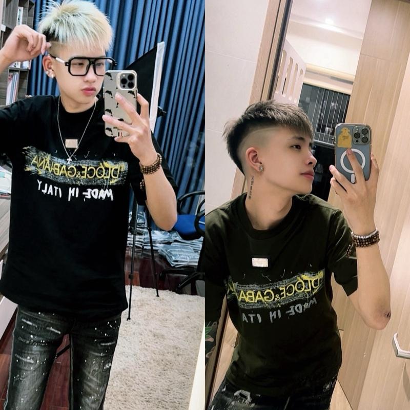 áo phông hoạ tiết đẹp 2 màu dê và gà in nhiệt 2 lớp chất cotton mịn co giãn thoải mái 4 chiều định lượng vải 260