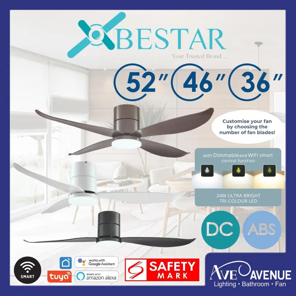 BESTAR Falcon Smart WiFi DC Motor 36/46/52 Inch Ceiling Fan with Dimmable LED and Remote Control