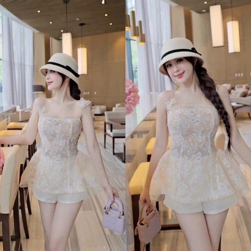 Set áo ren 2 dây đính bướm và quần tapta Kho Sỉ Hải Chuyền Se81