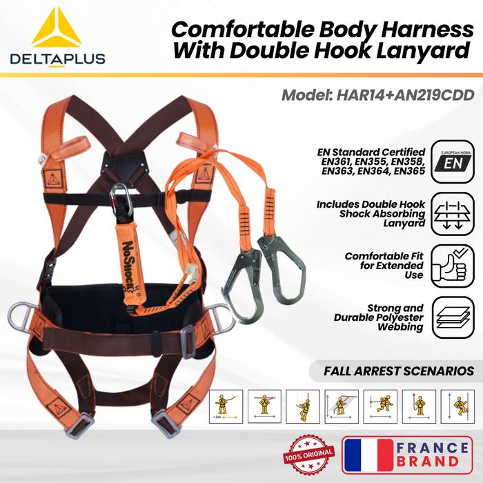 Gambar Safety Body Harness + Lanyard Double Hook DELTAPLUS HAR14+AN219CDD | Set Alat Pelindung Jatuh dari gudangsafetycom Kota Administrasi Jakarta Barat Tokopedia
