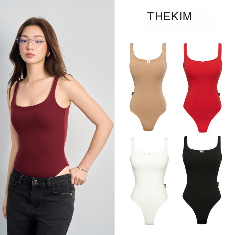  THEKIM Áo bodysuit 2 dây bản to cổ U   có mút ngực    chất liệu 100% cotton mềm mại T237 