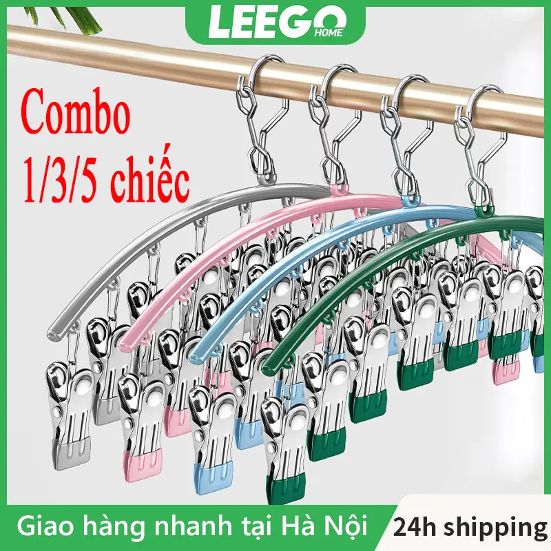 Leego 1/3/5 chiếc Móc treo quần áo 10 Đồ Lót Tất Vớ Kẹp Inox không gỉ Chống Gió Đa năng Chống rơi