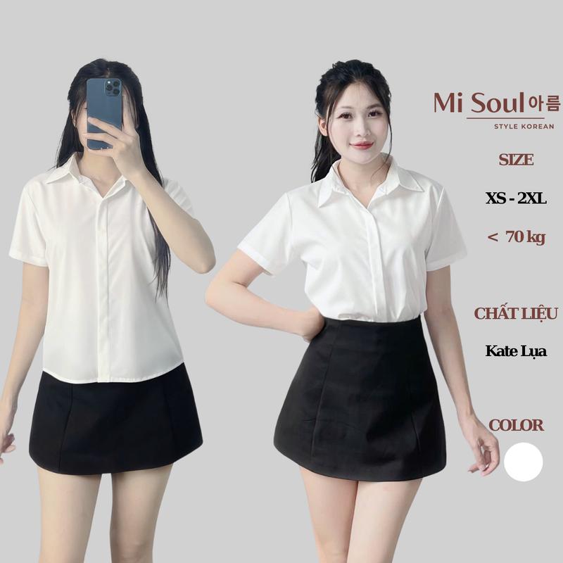 Áo Sơ Mi Nữ Cộc Tay MiSoul Chất Kate Lụa Mềm Mại BigSize, Áo Trắng Học Sinh Tay Ngắn 419