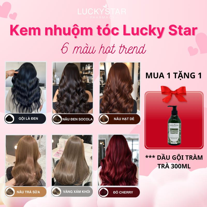 [ DEAL TRONG LIVE ] [ Combo Xinh Hết Nấc ]   Kem Nhuộm Tóc Tại Nhà Lucky Star 250ml - Tặng Dầu Gội Tràm Trà -  Màu Hot Trend, Màu Thời Trang, Đổi Màu Tóc Nam Nữ Women Dưỡng Tóc Serum