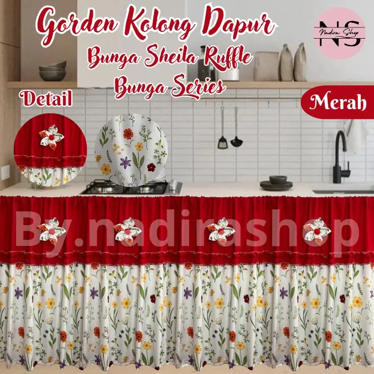GORDEN KOLONG DAPUR MOTIF BUNGA SHEILA RUFFLE BUNGA