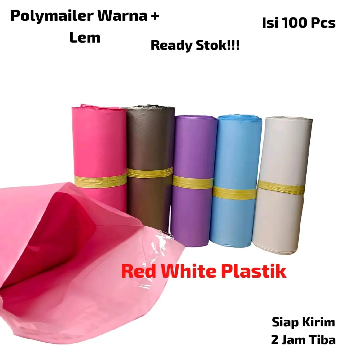 Polymailer Warna+ Lem 20x30 Isi 100 Pcs Kantong Plastik Packing Online Termurah Perekat Putih Ungu Pink Silver