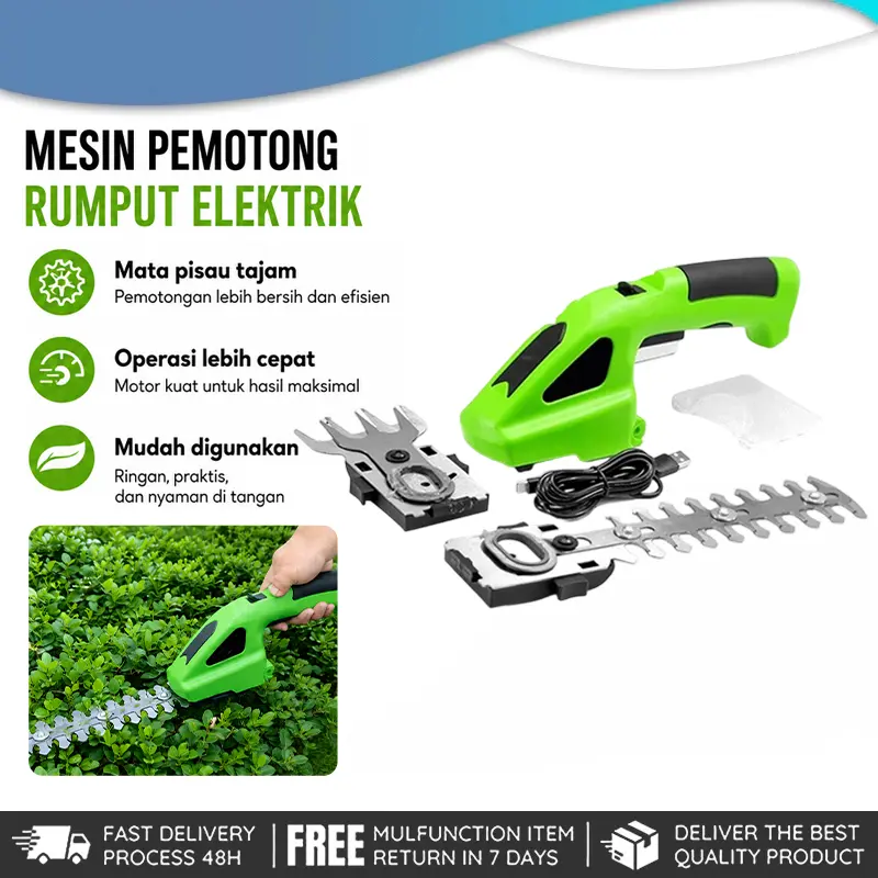 Pemangkas Rumput & Pagar 2 in 1 Baterai – Gunting Listrik untuk Tanaman, Pisau Potong Rumput & Pangkas Pagar, Praktis & Ringan