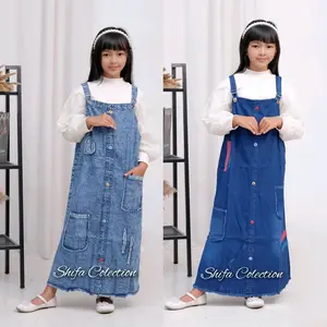 Baju Kodok Over All Jeans Anak Perempuan Bahan Original Jeans Wash Premium 6,5 Ons Ukuran M, L, XL, Tanggung 1, Tanggung 2, Umur ± 5-14 Tahun Fashion Biru Kancing