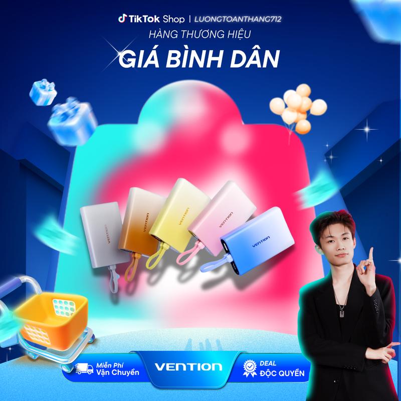 [VENTION x Luongtoanthang712] DEAL ĐỘC QUYỀN Sạc dự phòng, 22,5W, 10000mAh, Cáp tích hợp, Đèn báo LED, Màu xám / Xanh lam / Hồng / Vàng / Vàng, Loại hiển thị chỉ báo ánh sáng