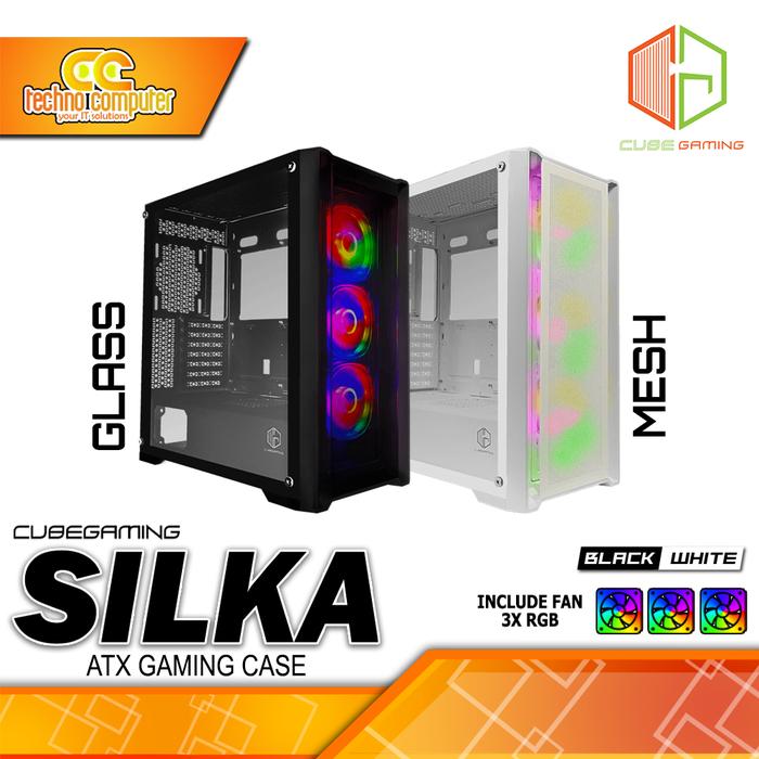 Gambar CASING CUBE GAMING SILKA Glass/Mesh - Mid Tower ATX Case Tempered Glass/Mesh (Free 3x RGB Fan) dari Techno Computer Bali Kota Denpasar Tokopedia