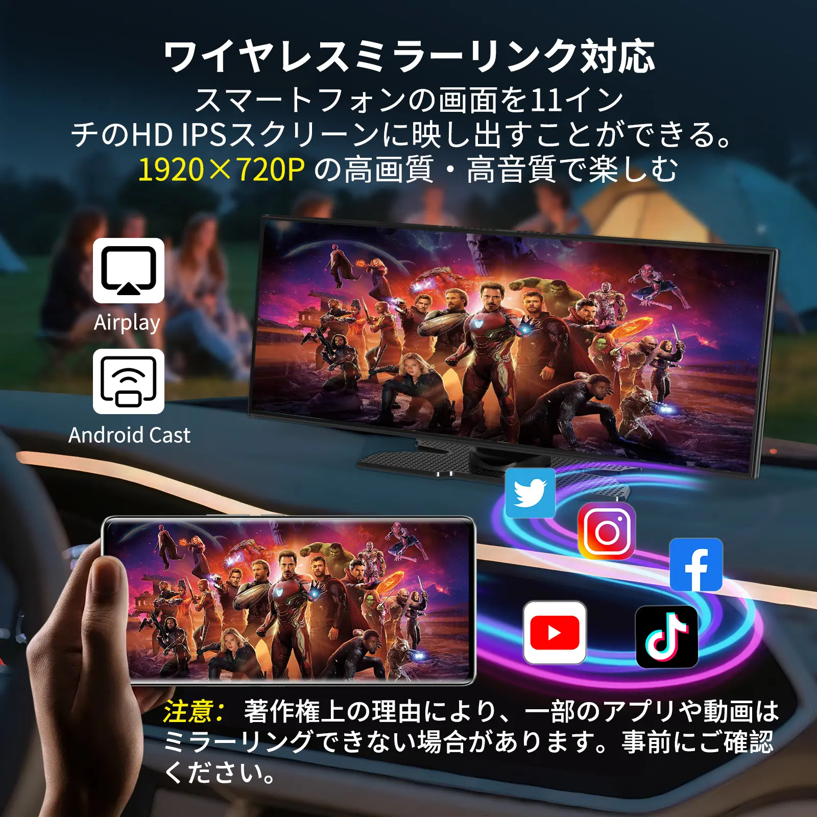 Herilary 2026 アップグレード版 11.5インチ 4K ワイヤレスカープレイ