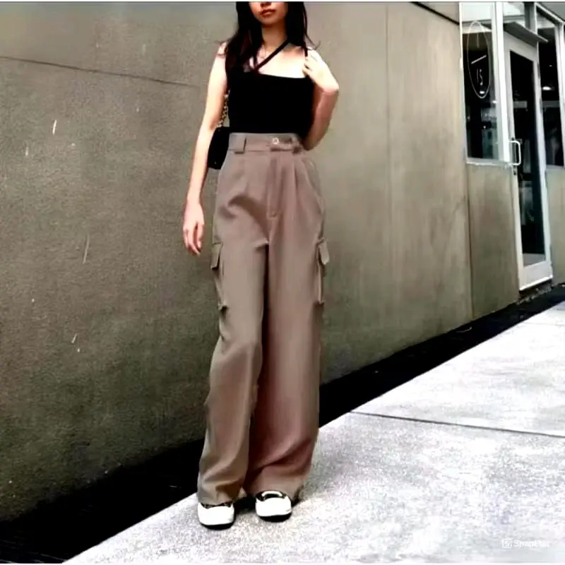 Celana Cargo Wanita Highwaist Premium - Cargo Pants Wanita Korean Style 4