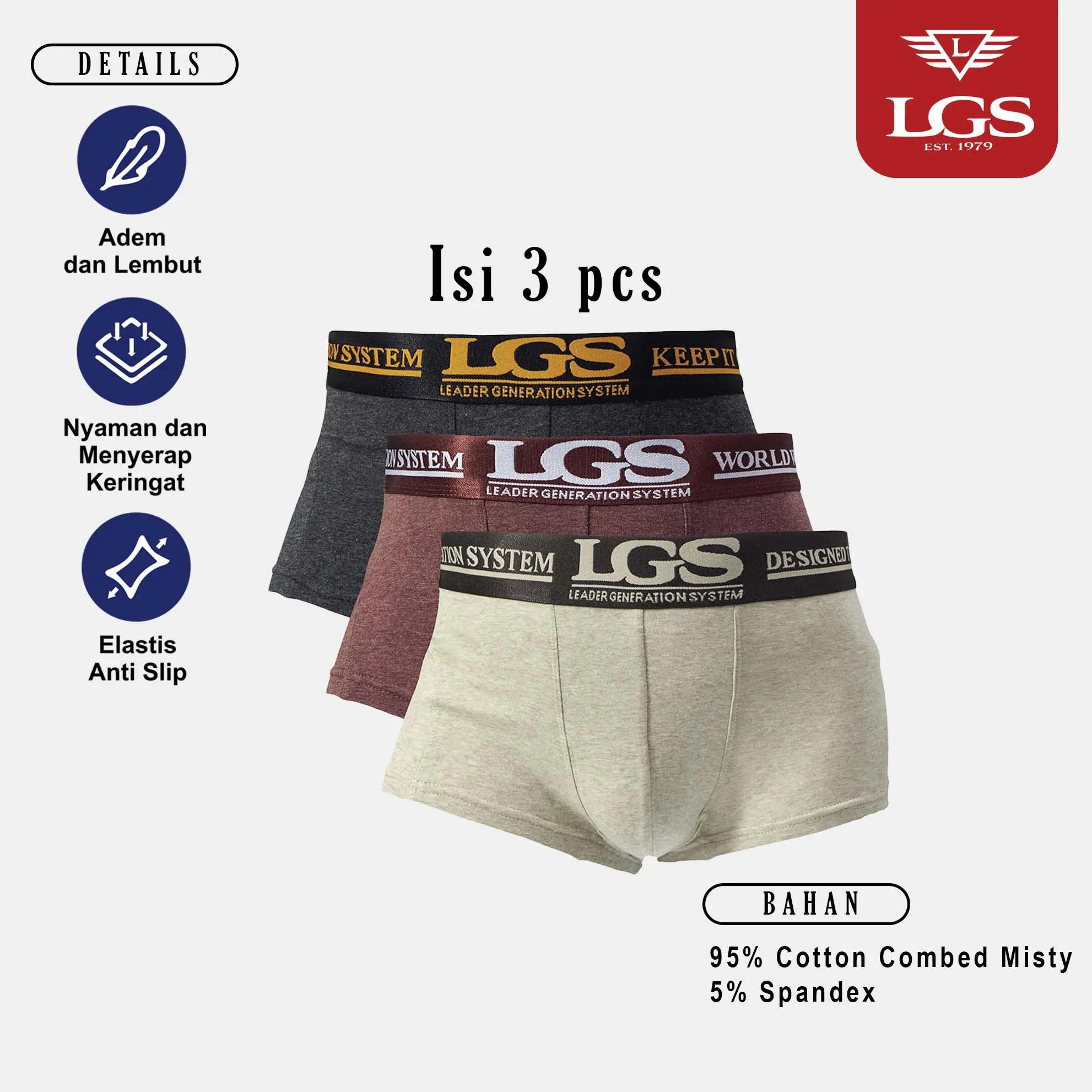 LGS - Underwear - Boxer Pria - Karet Nyaman - Katun Premium - Kancut - Pakaian Dalam Cowok - LEBX.005.655.3.7C