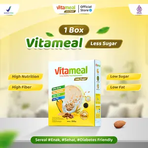 [1 BOX] VITAMEAL Less Sugar - Diabetes Friendly - Sereal Nutrisi Tinggi, Tinggi Serat, Rendah Gula, Rendah Kalori, Rendah Lemak - Sumber Protein, Kalsium & Vitamin - Pengganti Sarapan Oat Food Granola Oatmeal Susu Cereal Meal