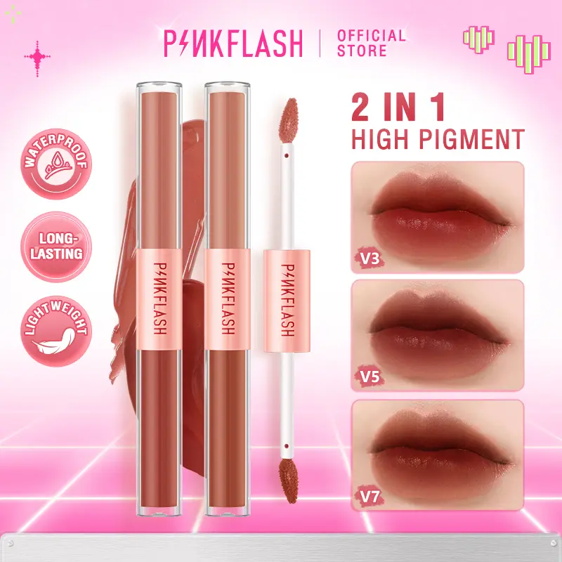 [Official] PINKFLASH DoubleSense 2 IN 1 Dual-ended Lipstick Liquid Matte Lipstik Ombrelips Velvet Tint Lightweight High Pigment Lasting Waterproof gloss