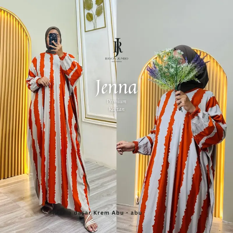 Jenna Home Kaftan Daily Gamis Kaftan Batik Jumbo Rayon Tebal Busui LD 170 XXXL Baju Muslimah Wanita Kaftan mewah Elegan Baju Pengajian Muslim Panjang 2