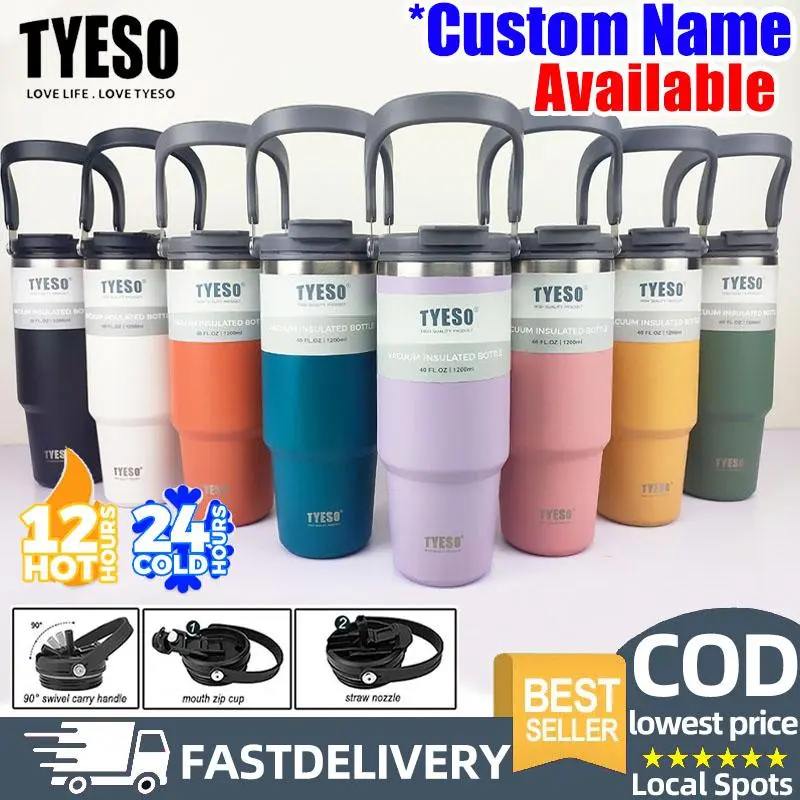 Tumbler Tyeso, Asli, Kapasiti 900ML, Tahan Sejuk, Bertebat, Vakum, Keluli Tahan Karat, Botol Mug, dengan Pemegang, Sesuai untuk Air, [DIY NAMA]