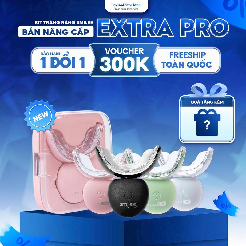 Bộ Kit Làm Trắng Răng Smilee Extra Pro | Phiên Bản Cải Tiến Gel An Toàn Ánh Sáng Xanh | 3 Bút Gel Hiệu Quả 5-7 Ngày Bảo Hành 12T | TẶNG 1 BAO BÌ 20 10 1 NƯỚC SÚC MIỆNG | #THGMV1