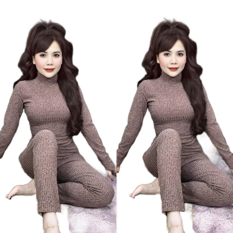 Set Bộ CỔ LỌ TAY DÀI- QUẦN BAGGY, Chất liệu vải tiêu dày dặn,Đồ Bộ Nữ Top Women, Size từ 35- 77kg