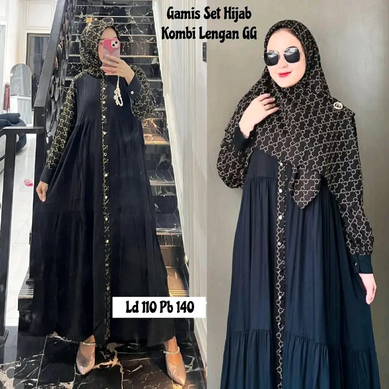 GAMIS SET HIJAB RAYON PREMIUM BLACK SERIES // GAMIS SULTAN ZR ETNIK // GAMIS LEBARAN // GAMIS VIRAL // GAMIS 2in1 // GAMIS CANTIK // SETELAN HIJAB GAMIS Muslim Wanita Mewah Tebal Nyaman 2