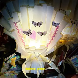 MYFLORIST Buket kupu kupu kawat bulu hologram LED (M1-5pcs)