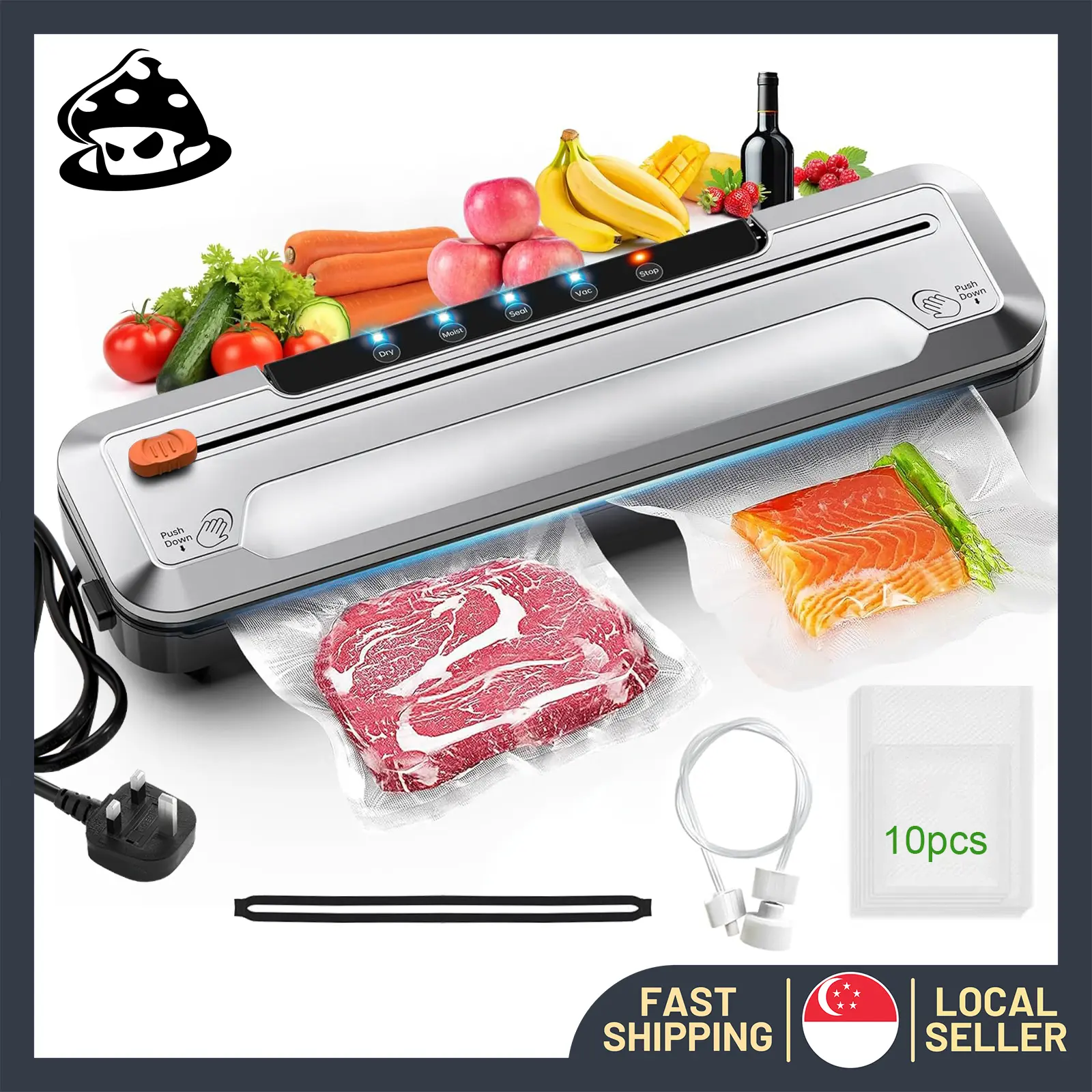 [SG Ready Stock] Vacuum Sealer Machine Food Fresh Sealer Multifunctional Dry & Wet Household Sealing Machine