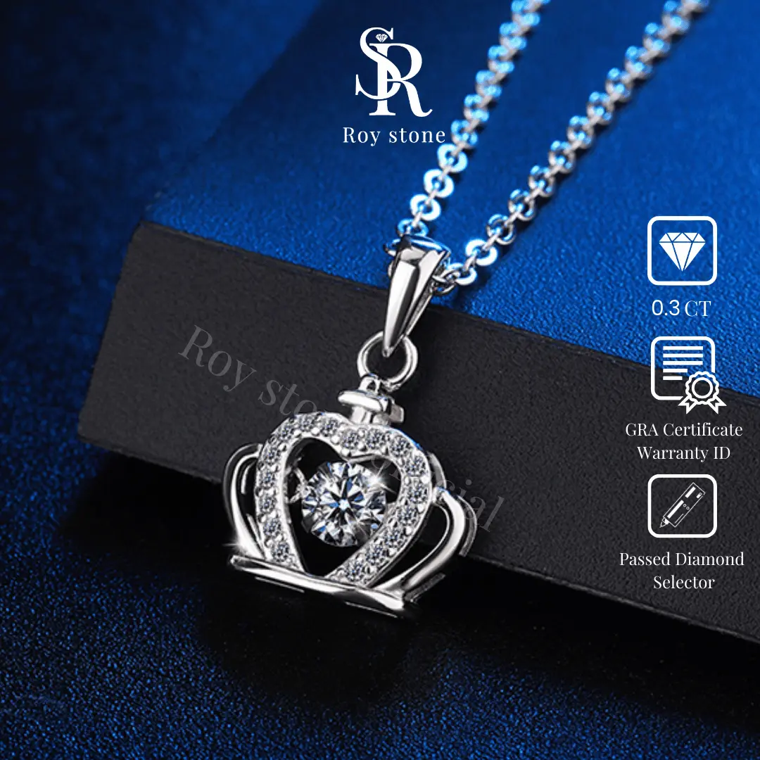 RoyStone – Kalung Moissanite Original Wanita Sertifikat GRA Perhiasan Silver Asli Lapis Emas Putih 18K Anti Karat Desain Simpel Elegan Wedding Engagement Necklace Birthday Gift_ Pumpkin Necklace