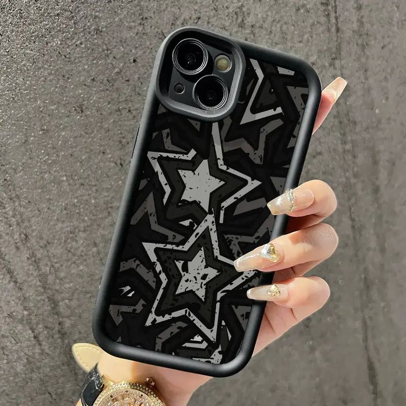 Casing Hp untuk Xiaomi Redmi Note 9 Redmi Note 9s Case sarung HP lembut pola bintang berujung lima hitam dan putih Softcase ponsel casing pelindung silikon Kesing 2