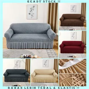 ETFELICEL Elastic Sofa Cover With Skirt / Sarung Alas Penutup Sofa Renda Elastis Polos Strecth