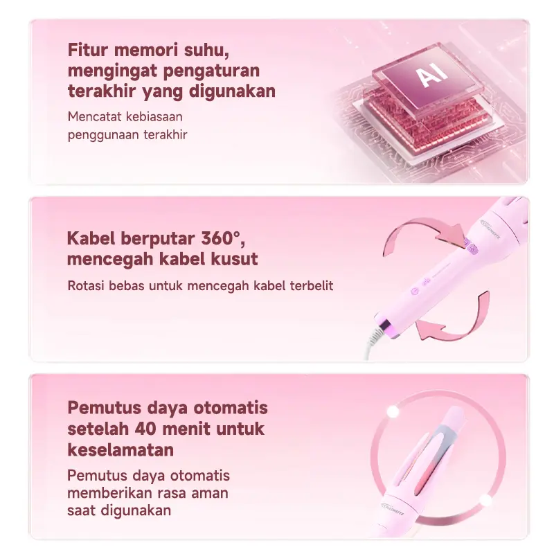 MAIMEITE 2in1 Catokan Curly Otomatis Catokan Keriting Rambut Otomatis Lon Negatif Catokan Rambut Curly Rambut Panas Cepat Pengingat 3