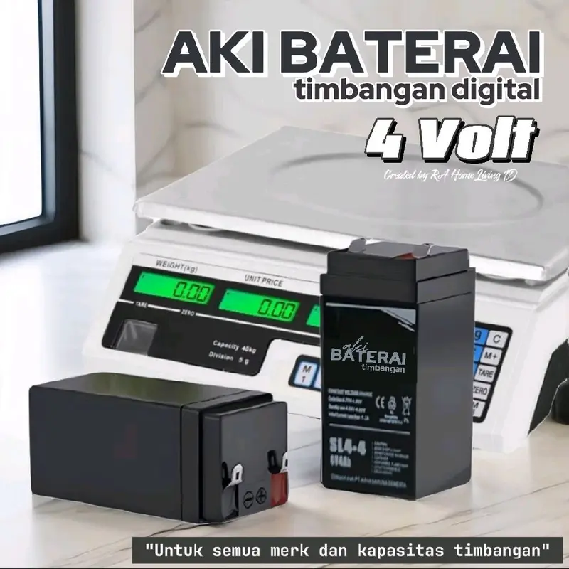 BATERAI TIMBANGAN DIGITAL 4V 4 VOLT AKI BATERAI TIMBANGAN DUDUK DIGITAL MEJA DAN LANTAI 4V4AH 4V4.5AH UNTUK SEMUA MEREK & KAPASITAS 1