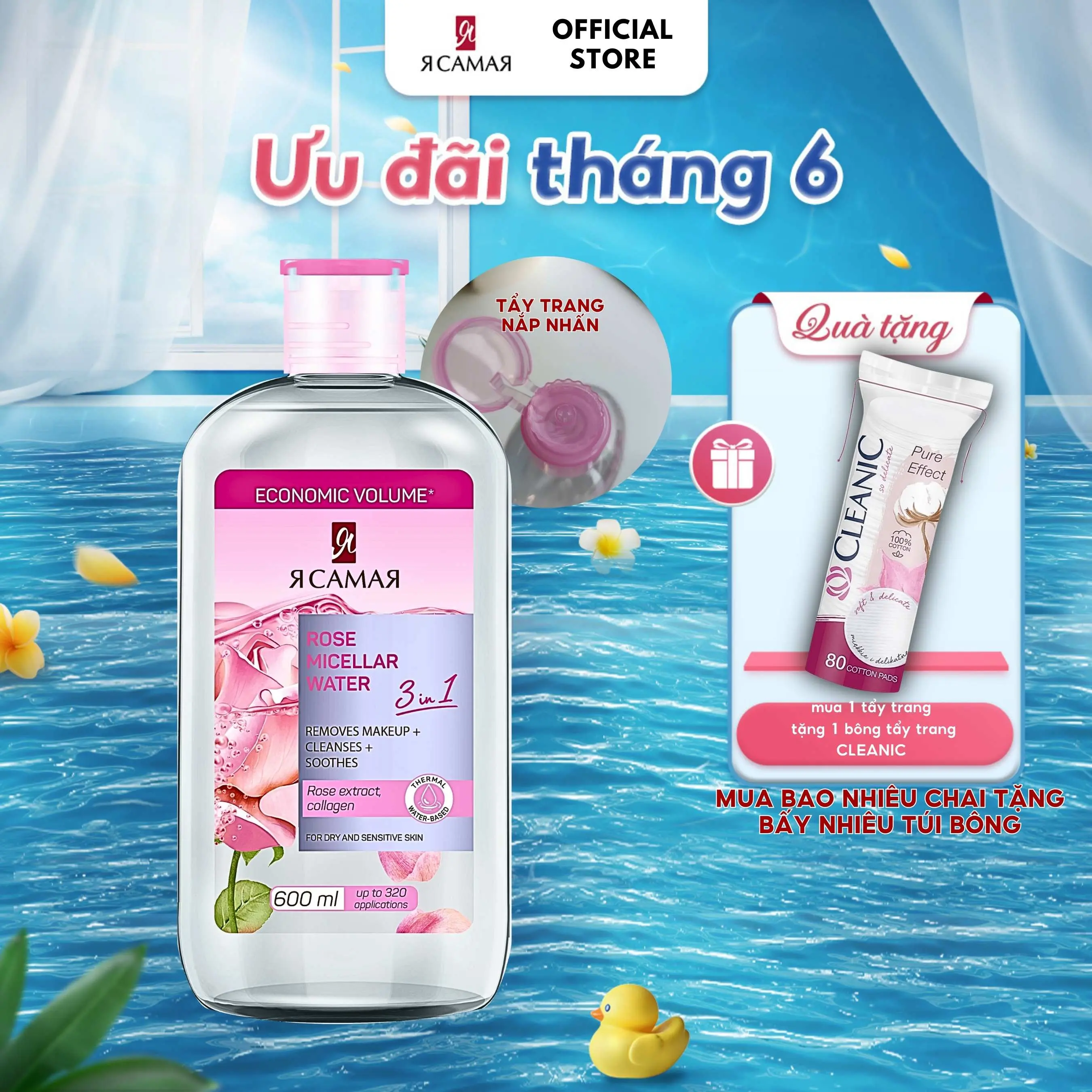 [Mua 1 Tặng 1] Nước Tẩy Trang Ya Samaya 3 - In - 1 Micellar Water 600Ml - Hỗ Trợ Làm Sạch, Dưỡng Ẩm, Collagen