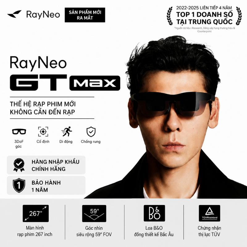 Kính AR RayNeo GT MAX | Dolby Vision đầu tiên trên thế giới| 3DoF | FOV 59 độ |…