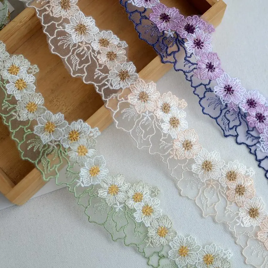 1Yard Blue White Purple Embroidery Lace Fabric  6CM Wide