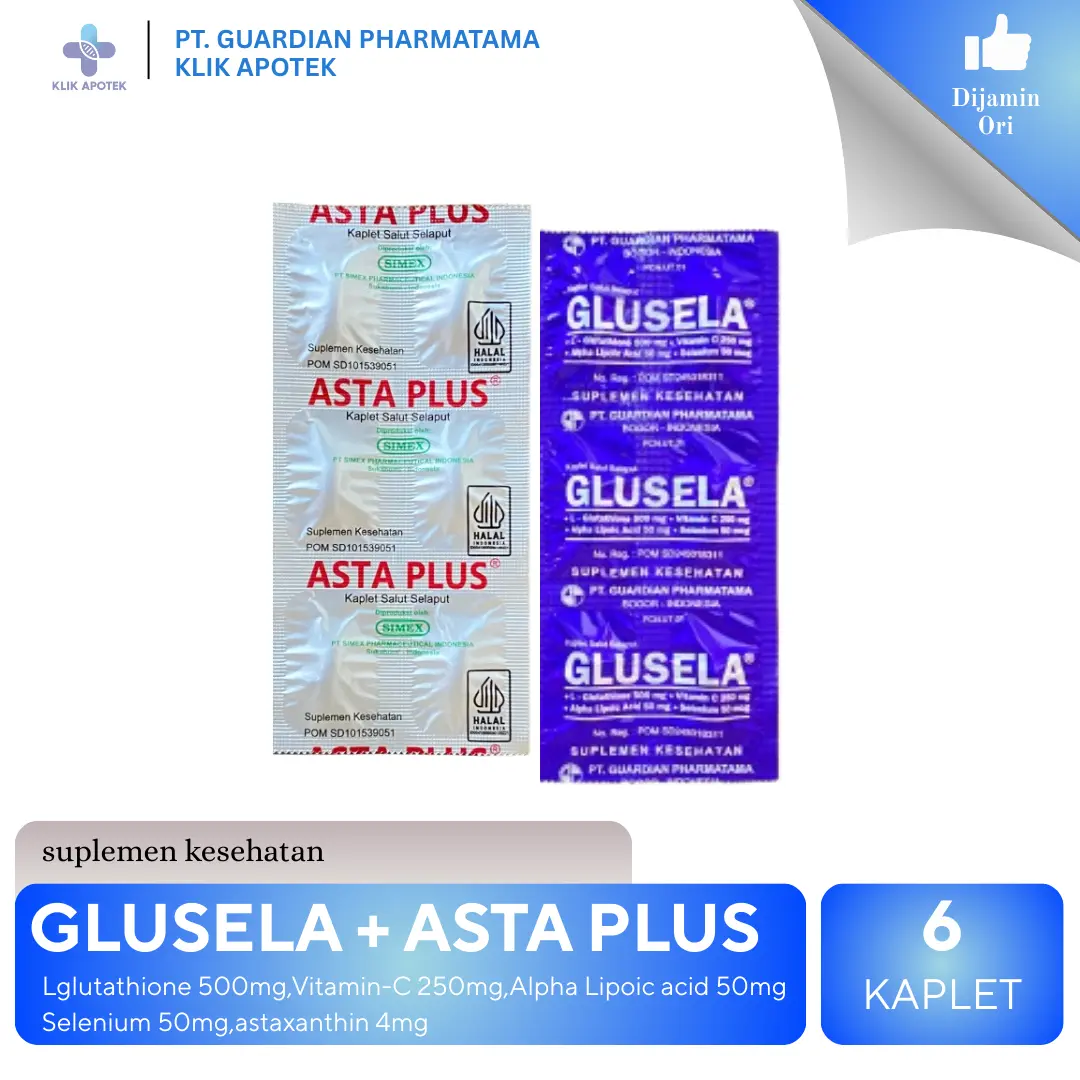 GLUSELA | L-glutathione 500mg +Vitamin C 250mg | Formula Lengkap untuk Kulit Sehat & Cerah | Suplemen Kesehatan Harian - Shop