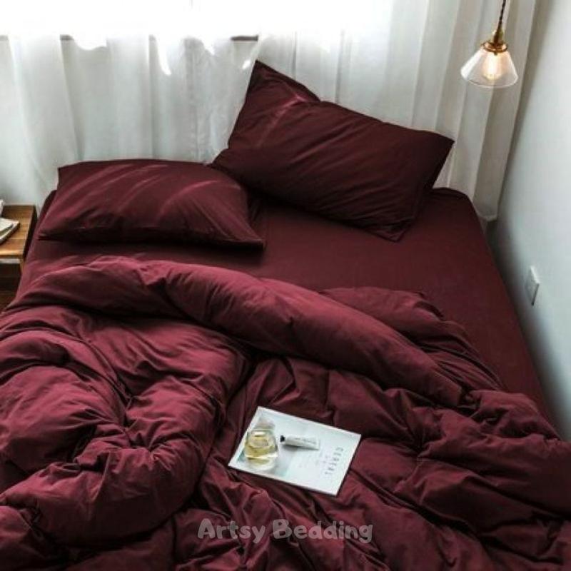Set Sprei Bed Cover Polos Simple Katun Lembut Adem | Bedcover set Ukuran 90x200 120x200 160x200 180x200 Sarung Bantal Kain Karet Tali 4