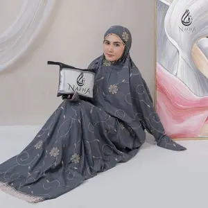 NAFHA - Mukena Terusan Dewasa Mukenah Lajuran Bordir Fatma Mukenah Lajuran Cantik Katun Mewah Muslim Wanita  Motif Putih Panjang Bunga