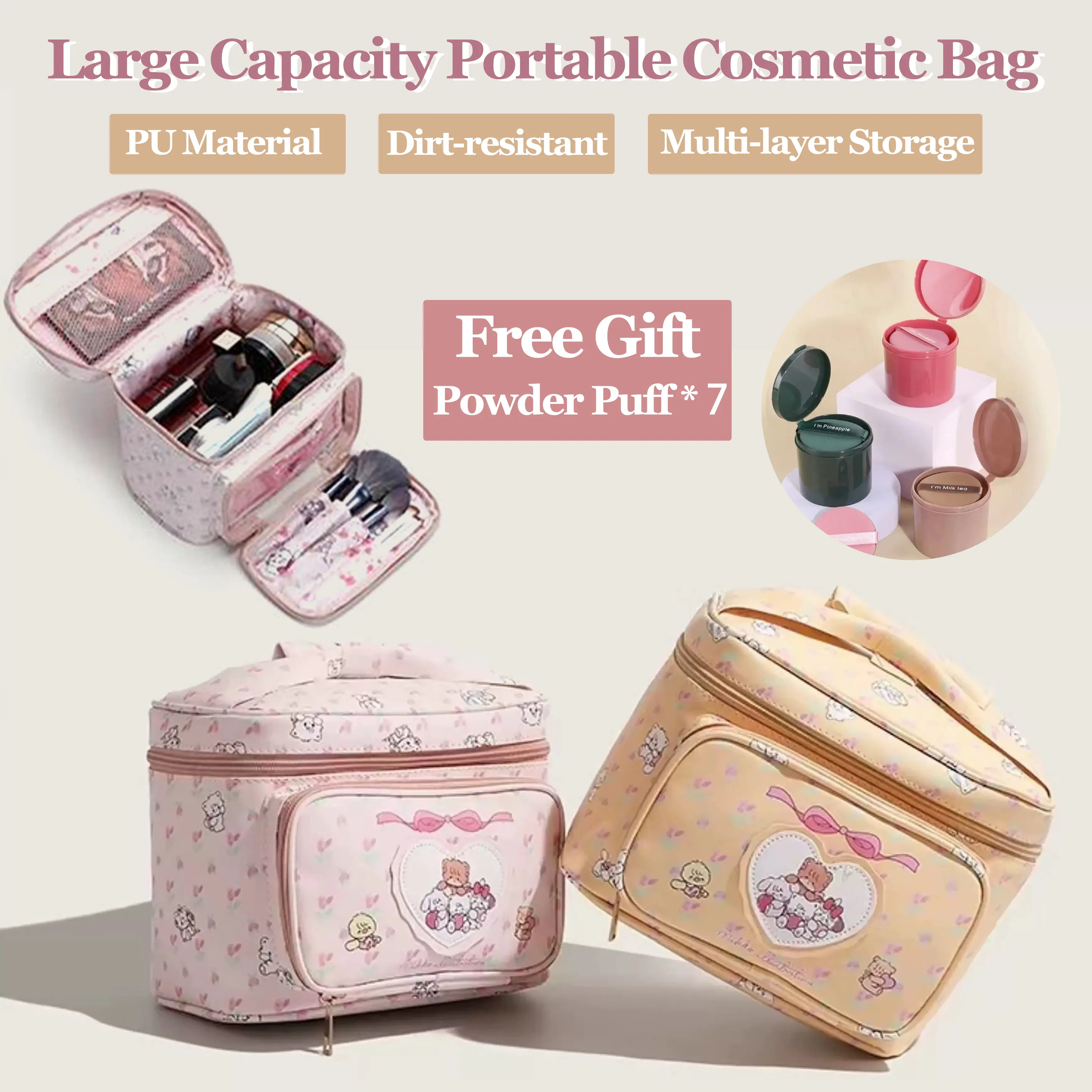 Cartoon Large Capacity Makeup Bag Cute Makeup Bags Portable Storage Toiletry Bag Travel Storage Cosmetic Bag
