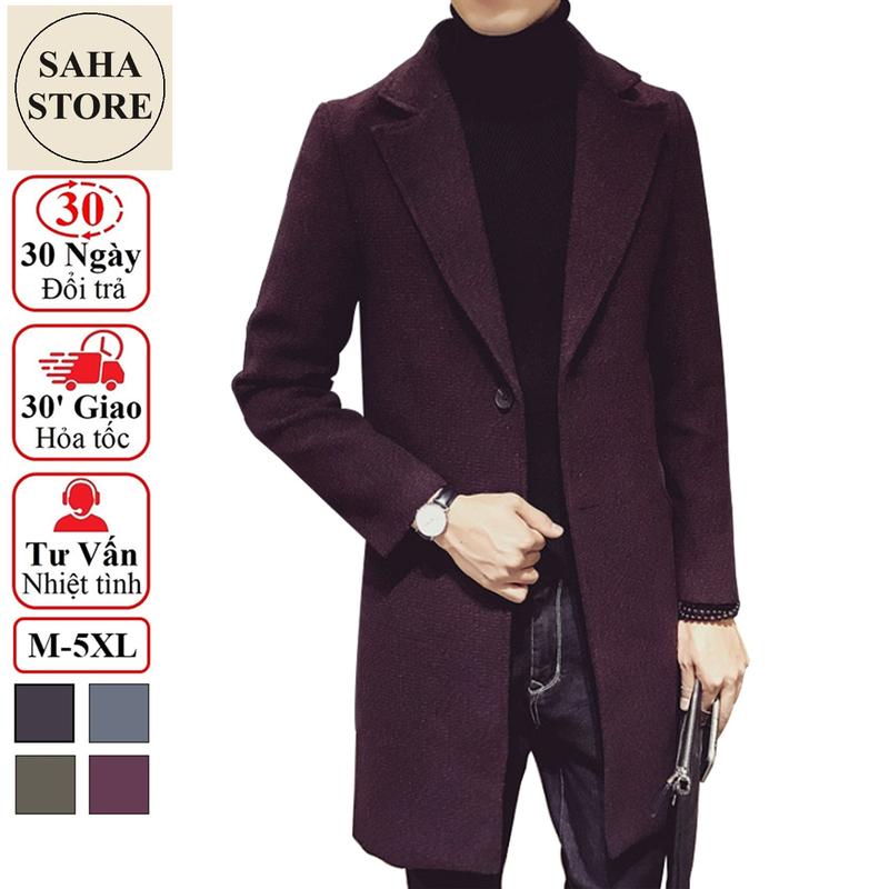 Áo khoác dạ nam hàn quốc dáng dài SAHA02 blazer măng tô đen xám mangto trench coat mantle manto big size XXL 3XL 4XL 5XL