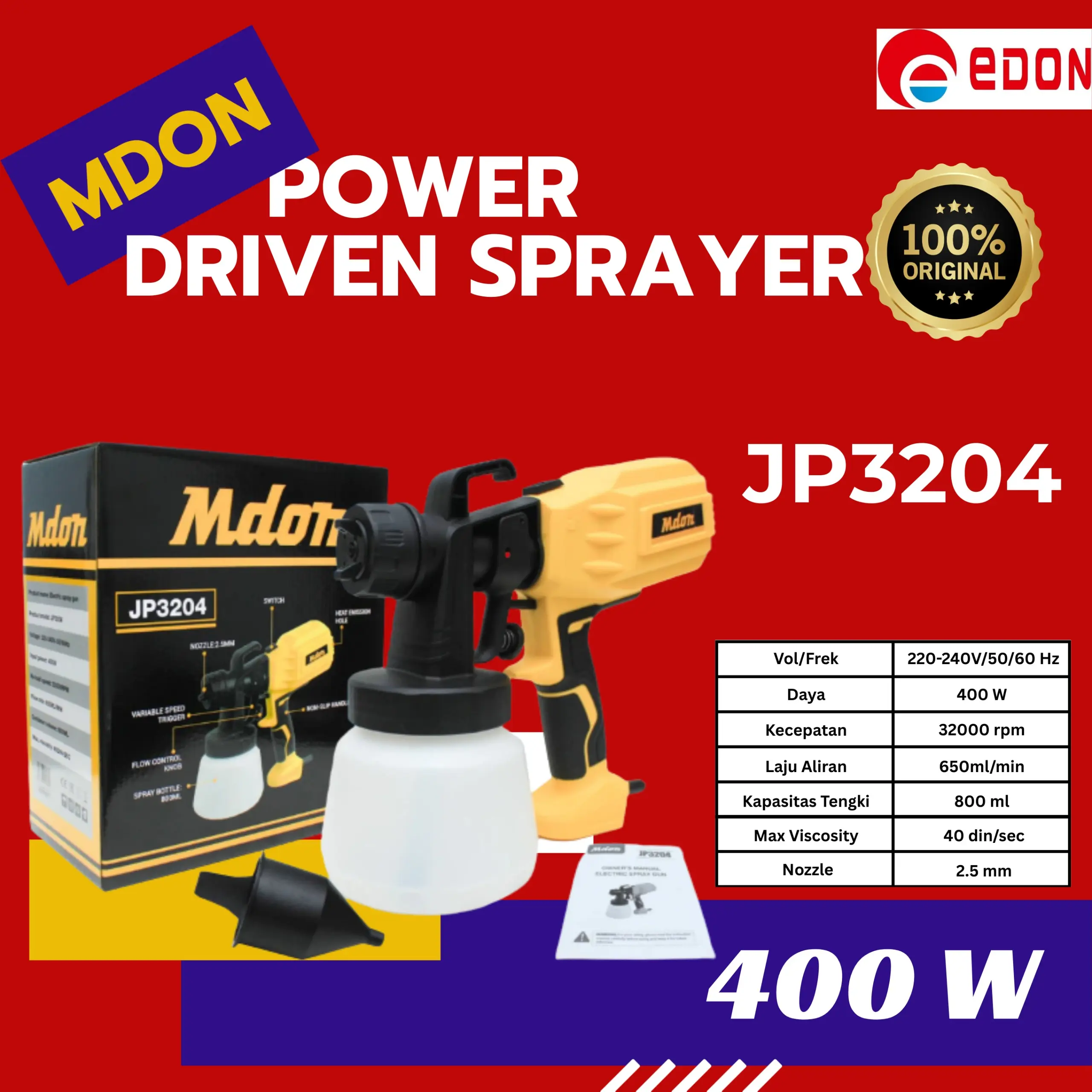Semprotan cat listrik Nozzle plastik  Spraygun Electric MDON JP3204