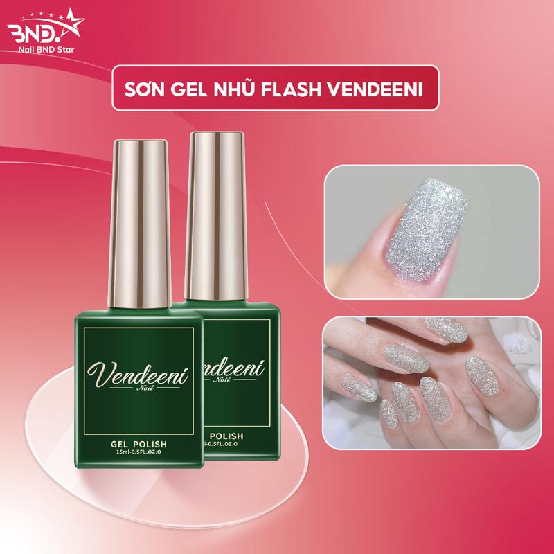 Sơn gel nhũ flash Vendeeni lên màu chuẩn - Sơn móng tay gel màu nhũ kim tuyến rất sáng (lẻ chai)