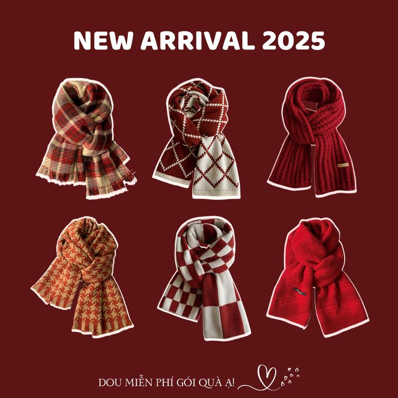 Khăn Len Unisex, Khăn Cashmere Dệt Kim Dày Dặn Ấm Áp Tone Đỏ Sang Trọng Gói Quà New Arrival 2025 - Mã LN00